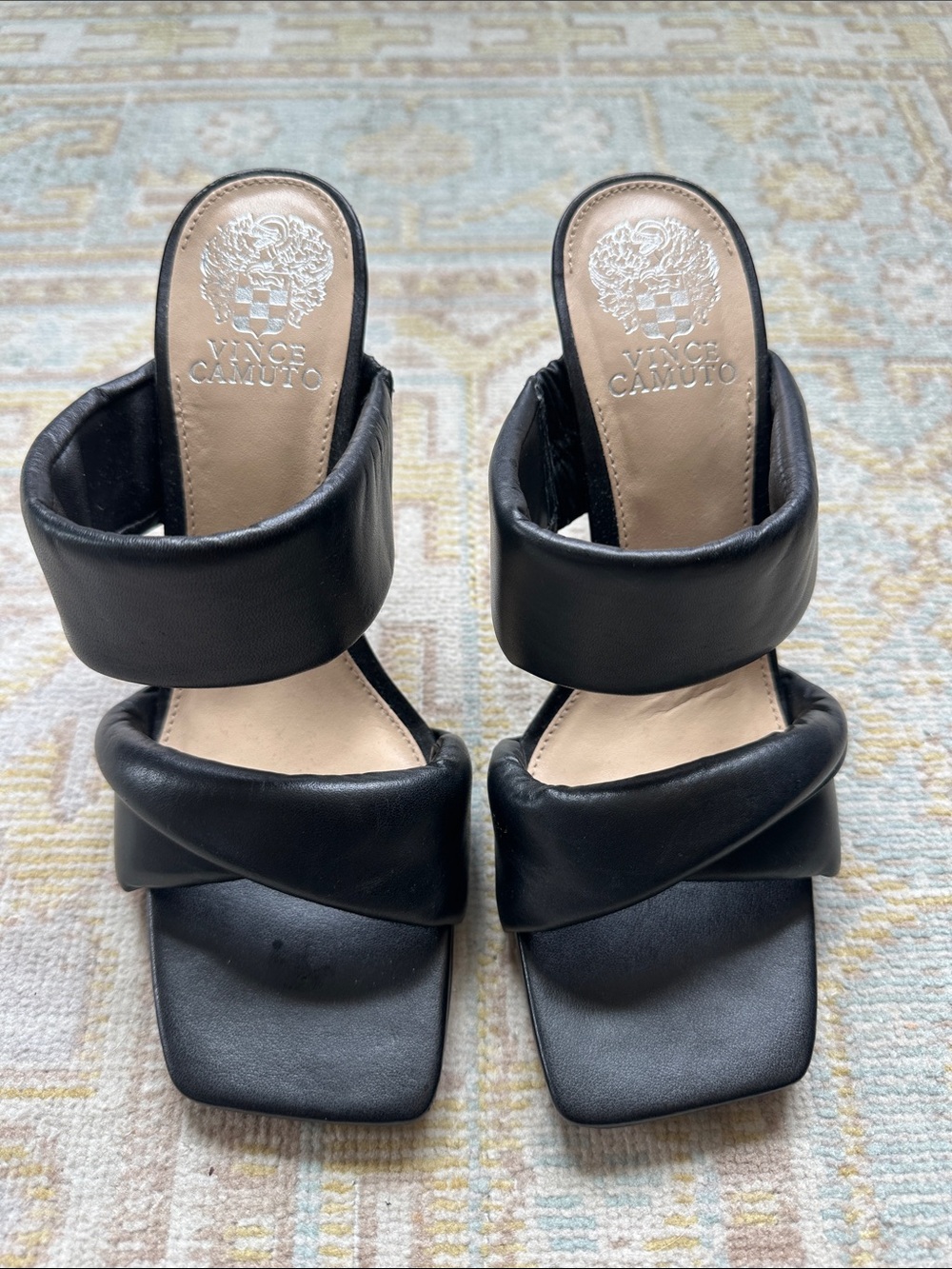 Vince Camuto Black Leather Double-Band Stiletto Slides